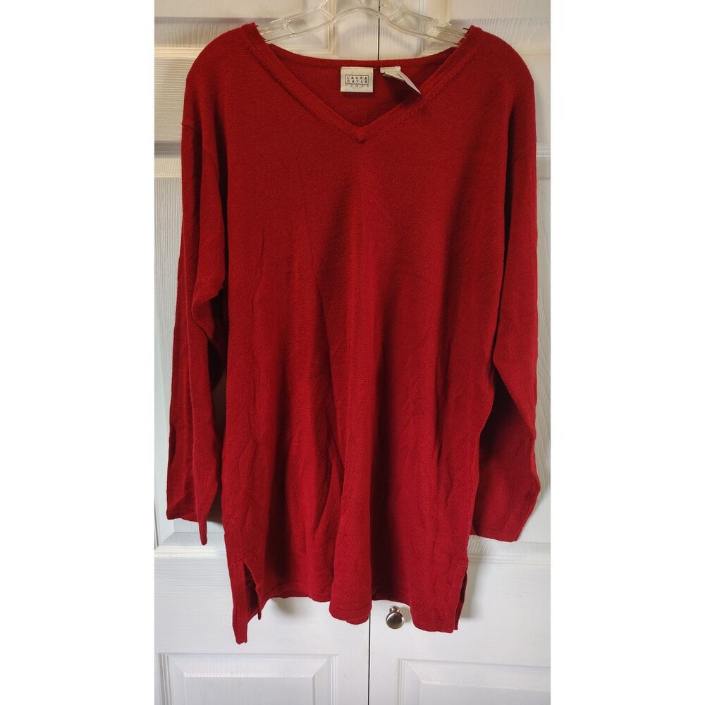 Laura Gayle Woman Vintage Red V-Neck Tunic Sweater - Size 1X